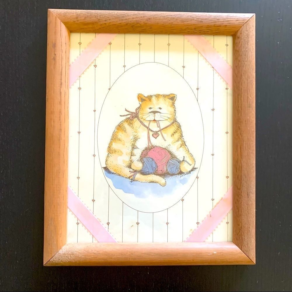 🐈 VINTAGE Adorable 80s kitty cat picture frame wall art 🐈